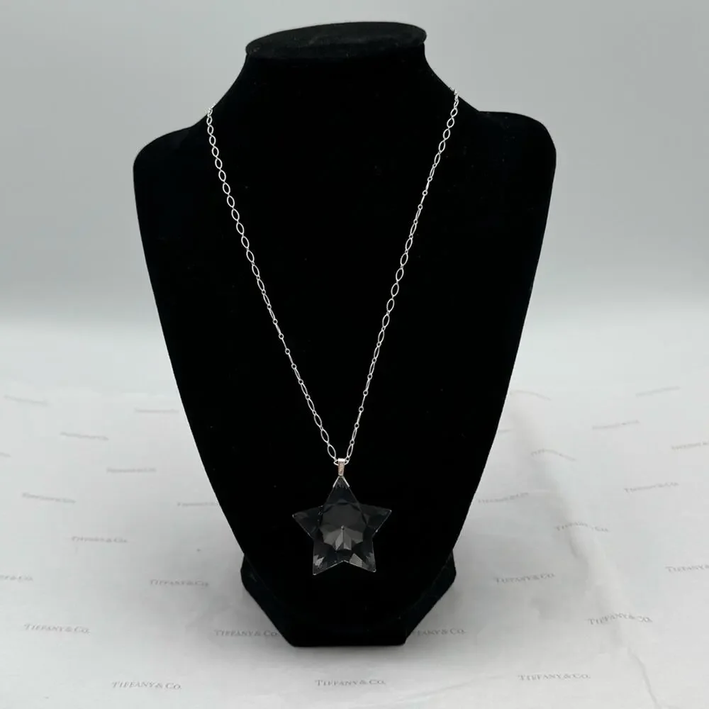Tiffany & Co. Crystal Star Pendant Necklace Sterling Silver Chain Gift Box